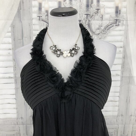 Max and Cleo Size 10 Little Black Dress V Neck Halter Cocktail Formal Open Back - Picture 10 of 10